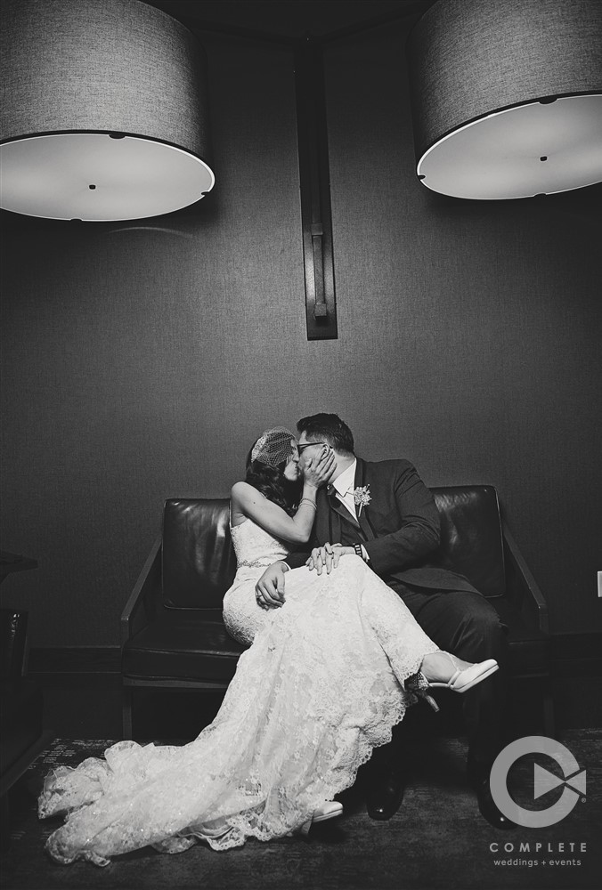 Moody Black and White Wedding Portrait at Hotel Vandivort