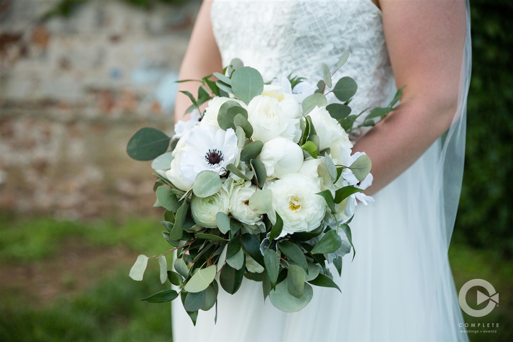 Claire + Grady White and green wedding bouquet