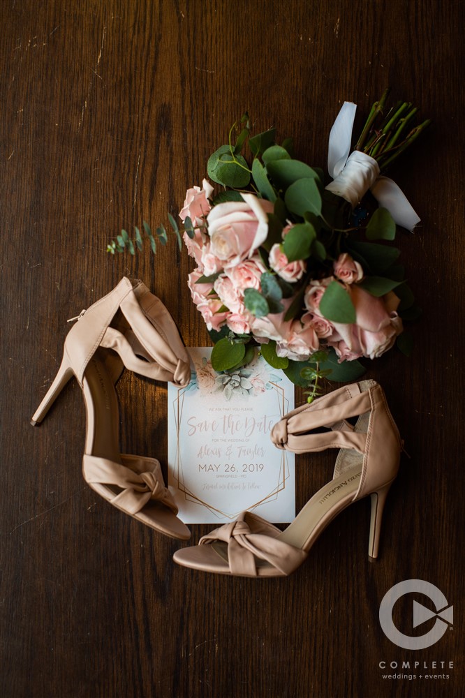 wedding flower, shoes and invitation detail picture