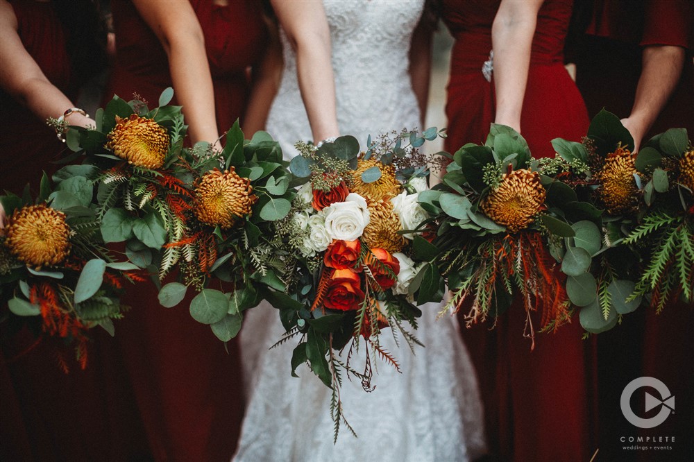 bouquet with reds and greens