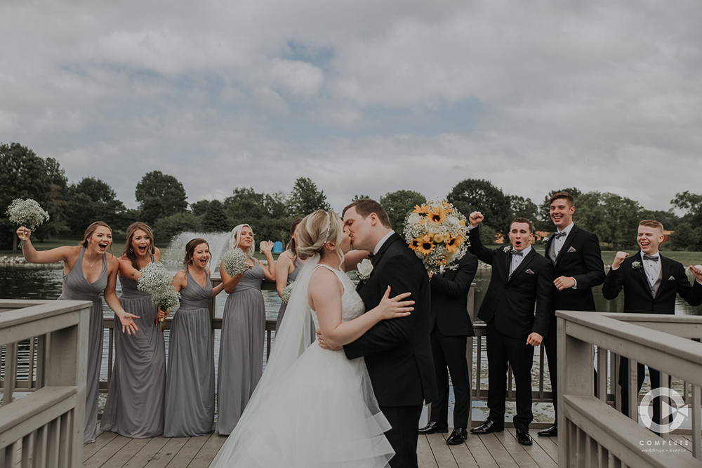 wedding party in gray and yellow