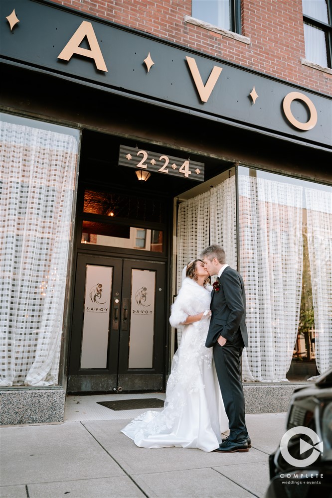 Bride and Groom in front of Savoy Ballroom