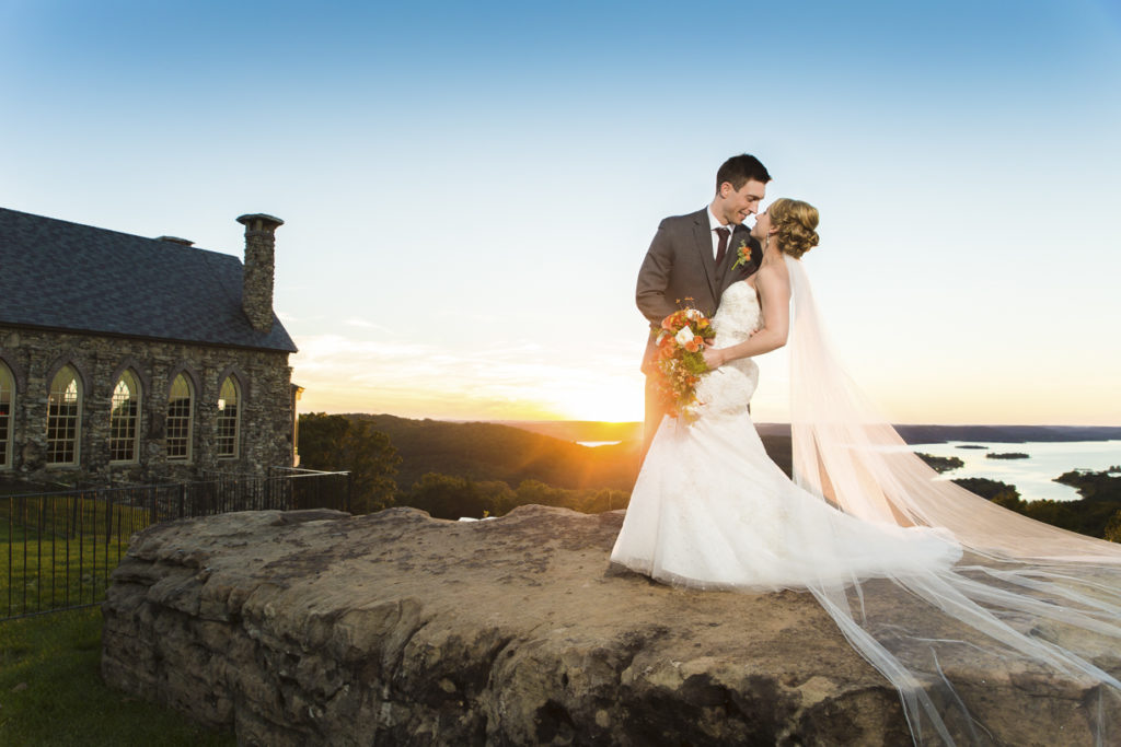 Sunset photograph at Top of the Rock of Bride and Groom