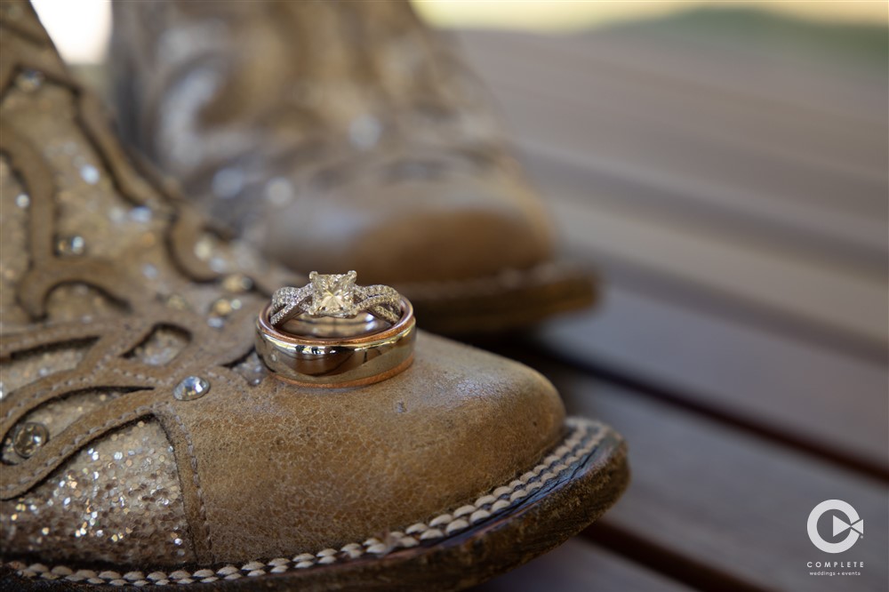 Wedding rings on a boot