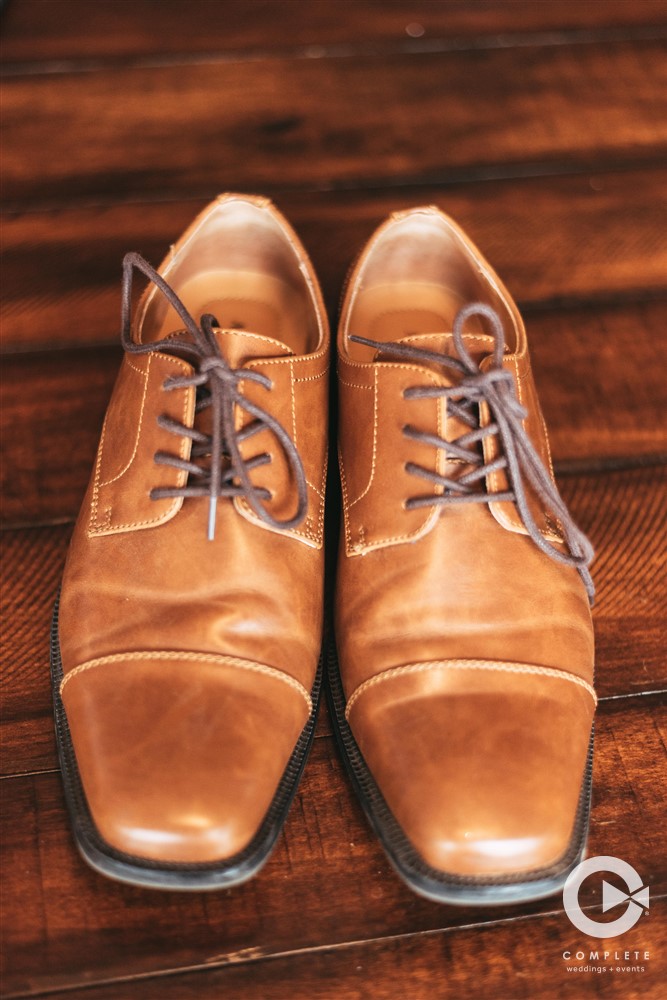 Brown shoes showing off groom's attire for Kranzberg Arts Foundation wedding