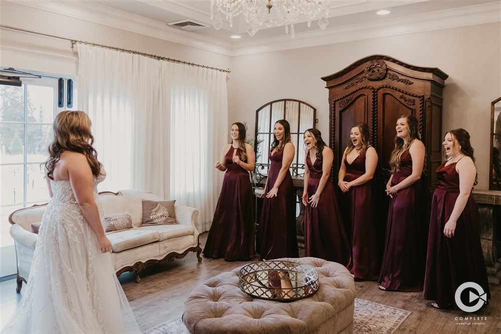 Complete Weddings + Events Photography, Wedding party Photos, bride with her bridesmaids, first look, first look with bridesmaids