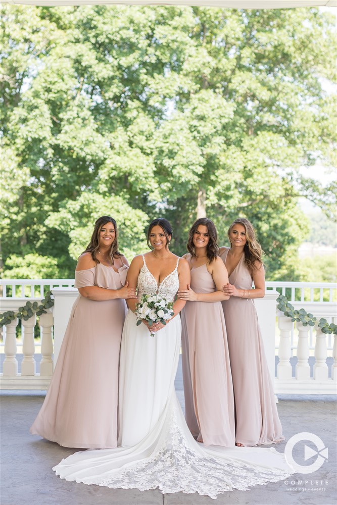 Complete Weddings + Events Photography, Bride and Bridesmaids Smiling, Outdoor Wedding