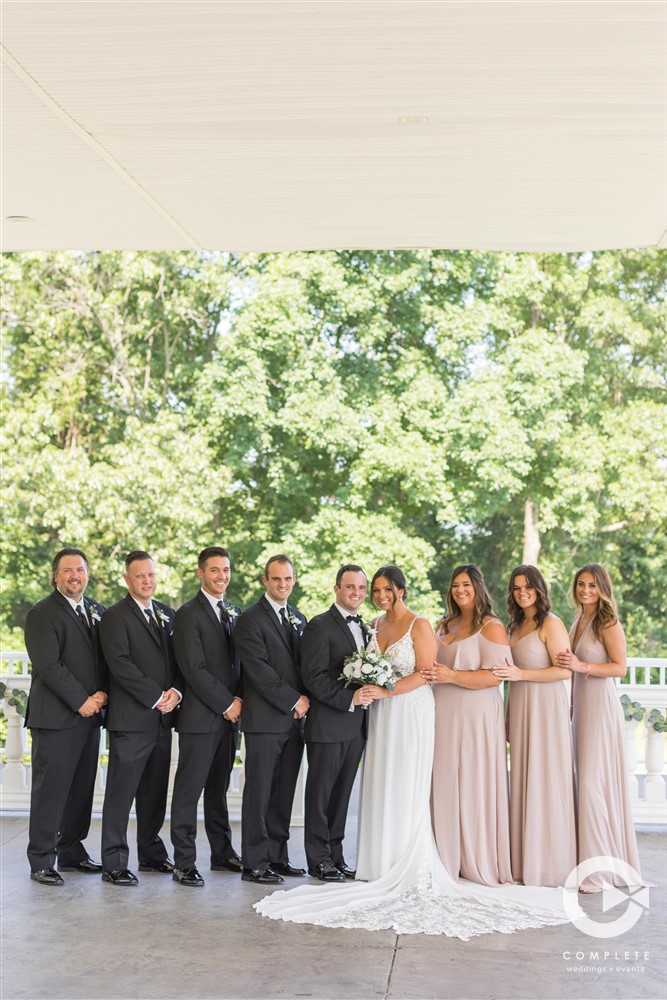 Complete Weddings + Events Photography, Bride and Groom Smiling, Outdoor Wedding, Bride and Groom with wedding party, Bridesmaids and Groomsmen