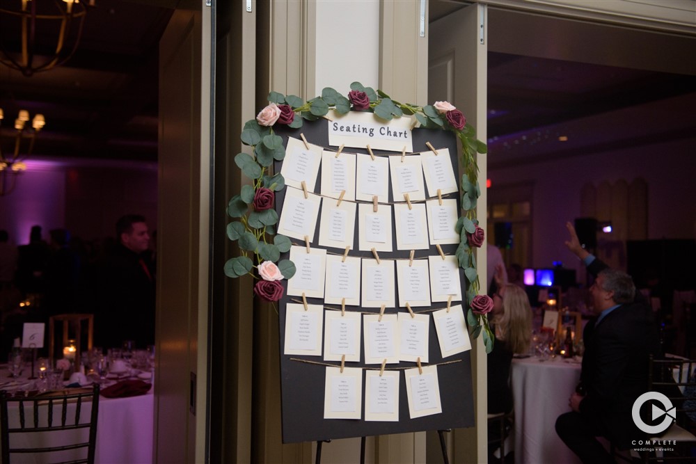 Seating chart, wedding, floral décor, guests