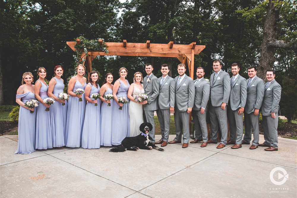 bridal party with bride and groom