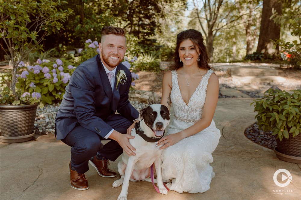 Complete Weddings + Events Photography, Bride and Groom Smiling, Outdoor Wedding, Bride and Groom with their Dog