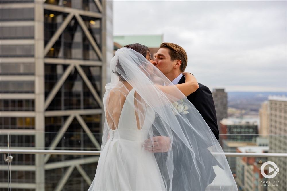 bride and groom first look