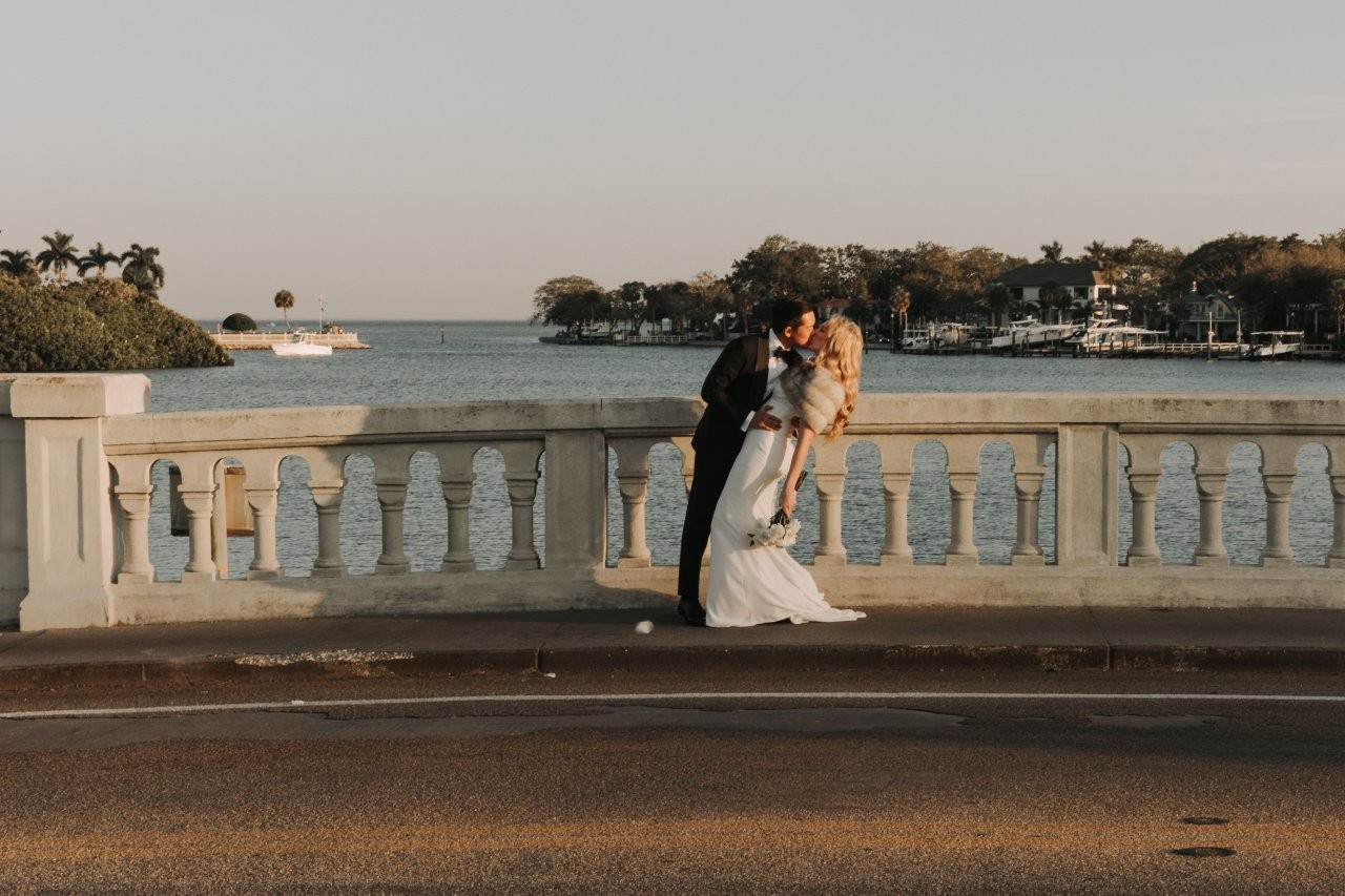 Bride and groom near St. Petersburg Women's Club