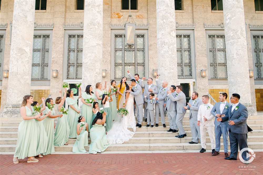 Wedding Party Photo in front of building