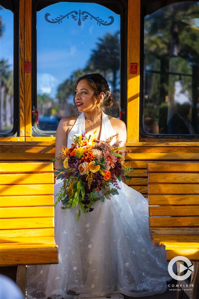 Siesta Trolley bridal portrait by Complete We Do Tampa Bay.