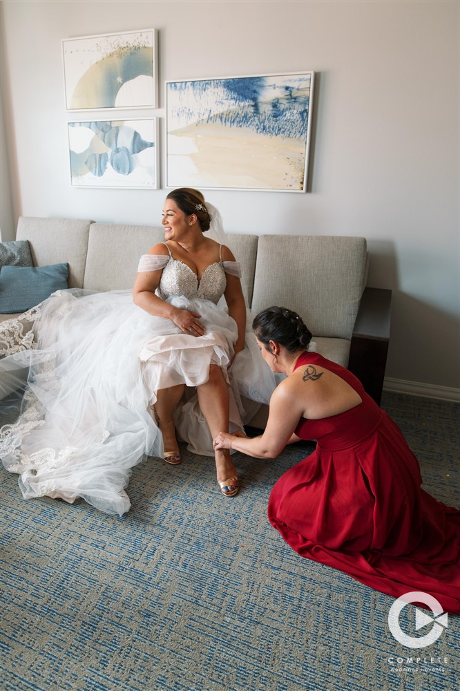 Wedding glam at the Clearwater Hyatt bridal suite.