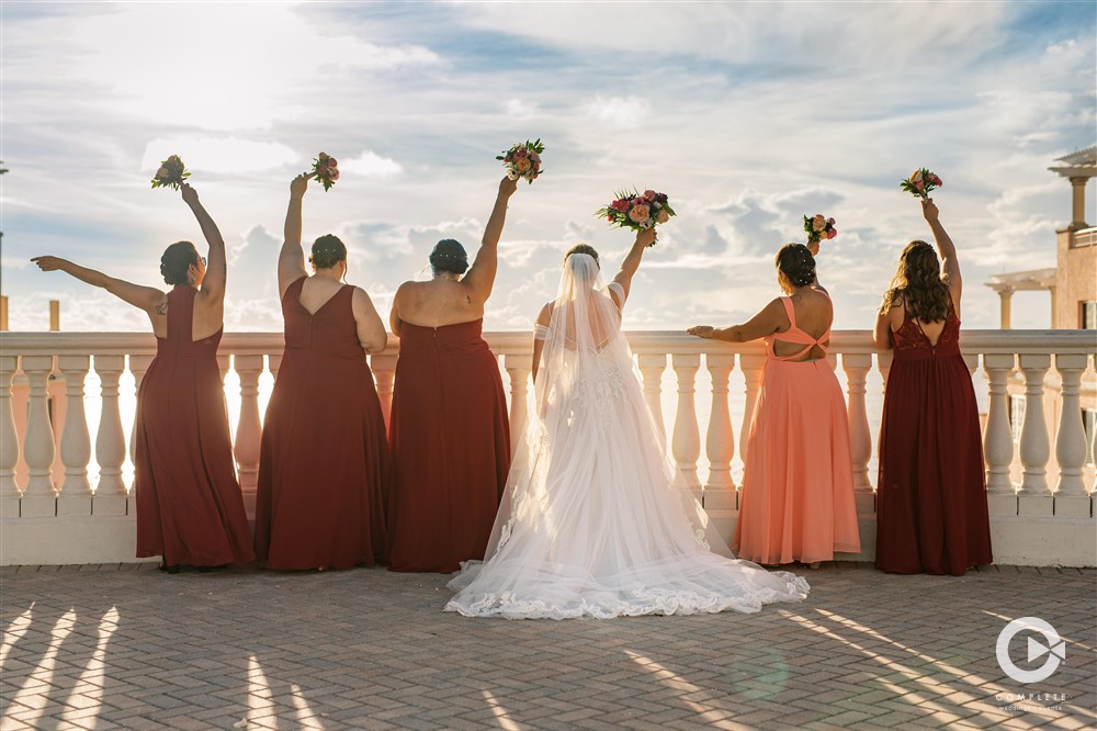 Bridesmaids on the sky terrace of Clearwater Hyatt.