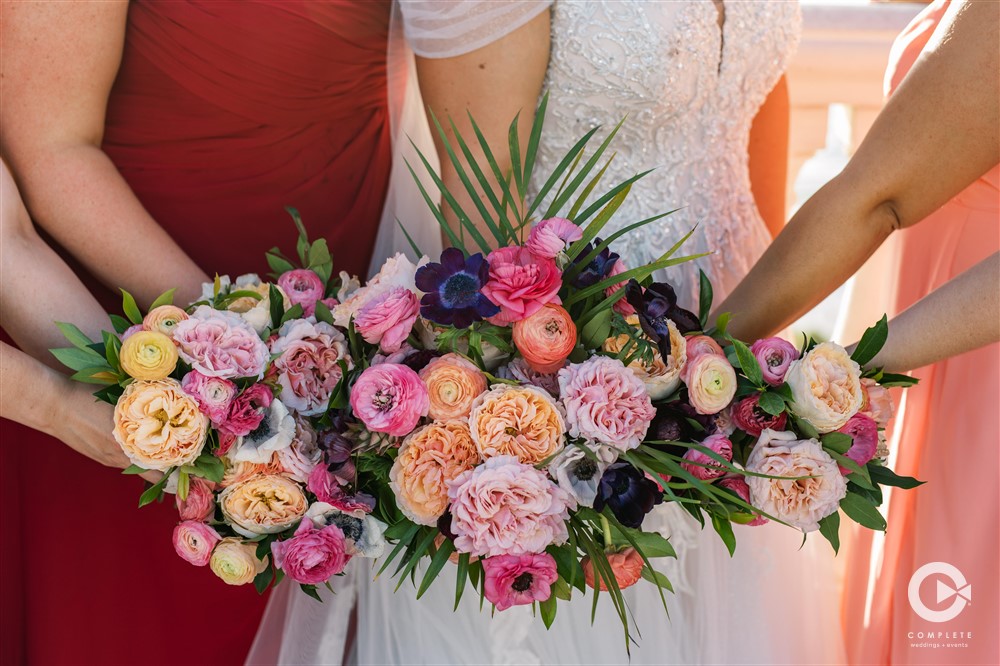Wedding glam tropical florals at Clearwater Hyatt.