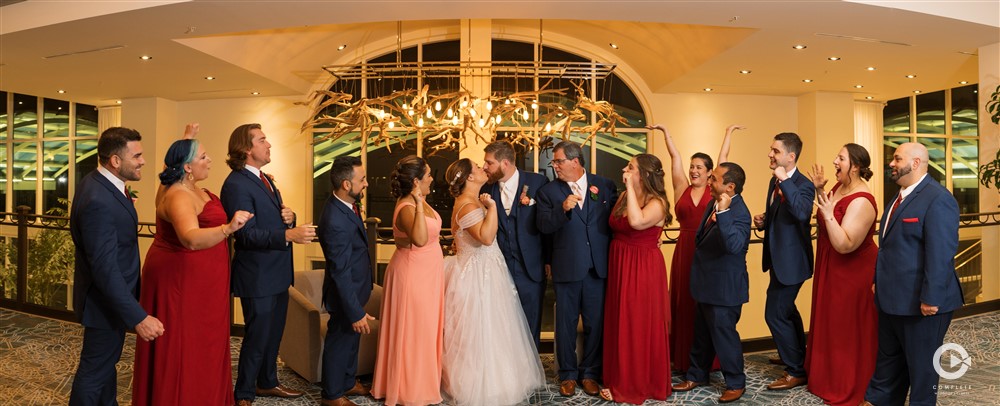 Wedding party at the Glam Aloha Hyatt Clearwater Wedding Ceremony on The Sky Terrace