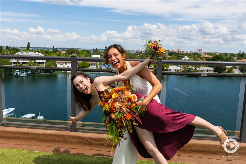 Bride and sister at Hotel Zamora Rooftop Wedding in St. Pete