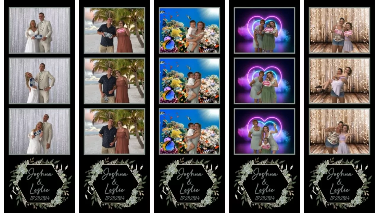 Photo Strips showing virtual backdrops. One of the Reasons to Have a Photo Booth at Your Wedding