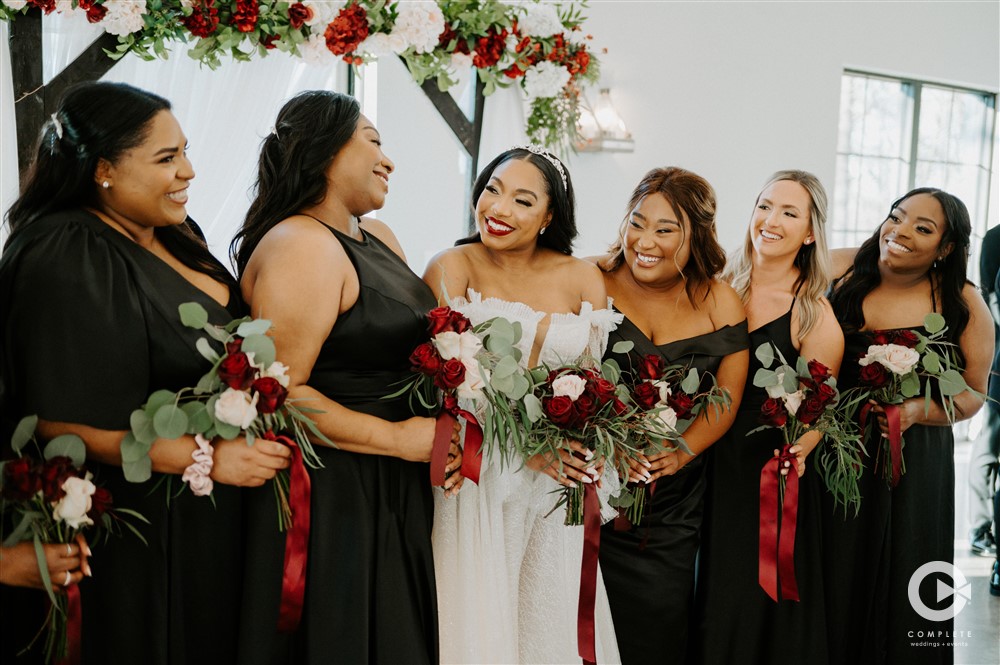 bridesmaids in black dresses