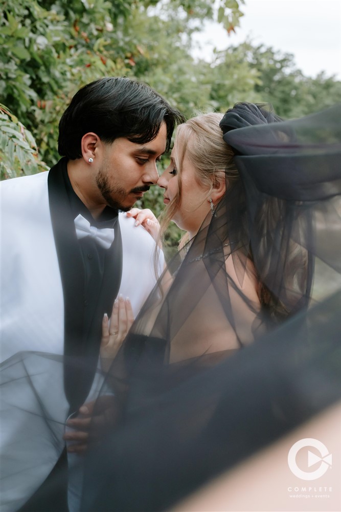 couples veil portrait