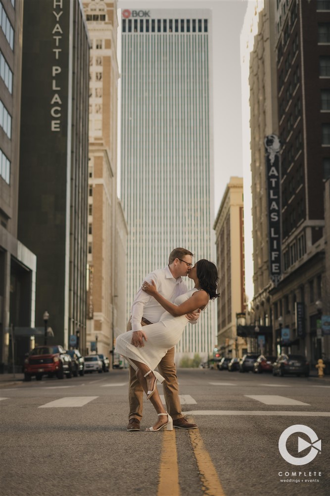 Downtown Tulsa BOK Tower Engagement Photo