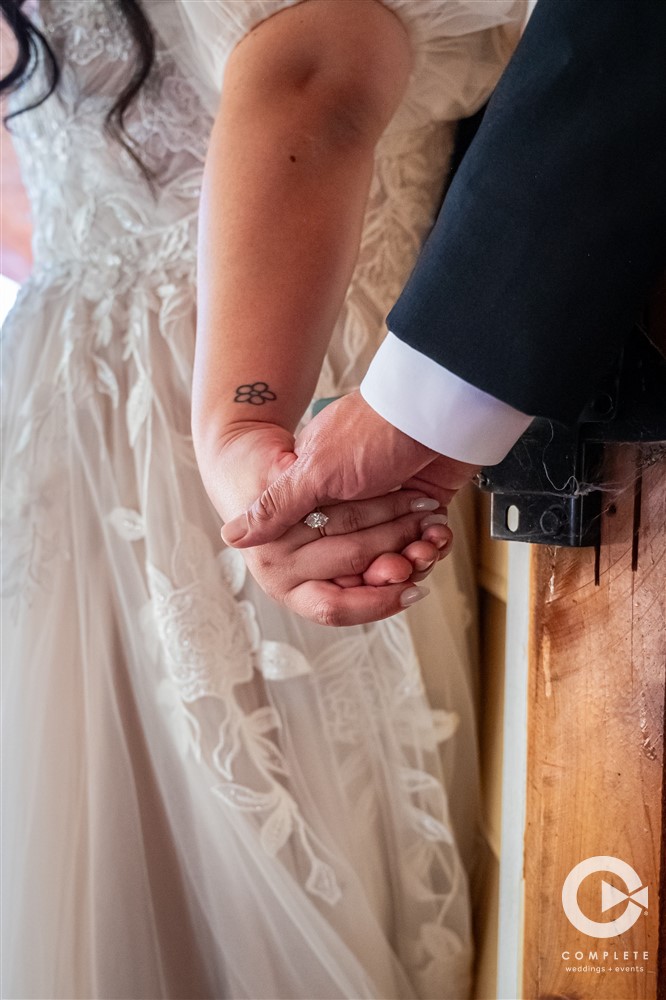 Couple Holding Hands Backyard Oklahoma Wedding