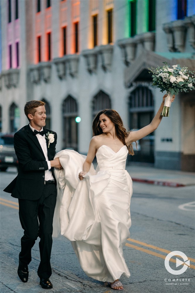 Newly Wed Couple walking downtown Tulsa