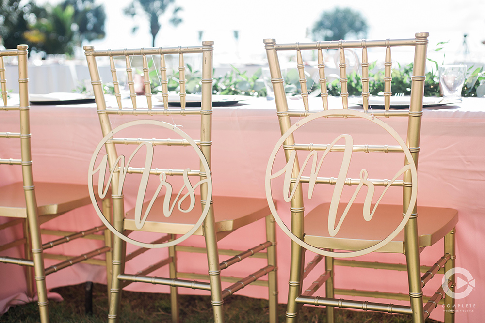 Coral Pink table setting at wedding