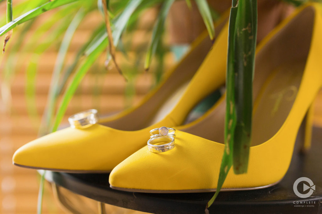 Yellow bridal Shoes and rings