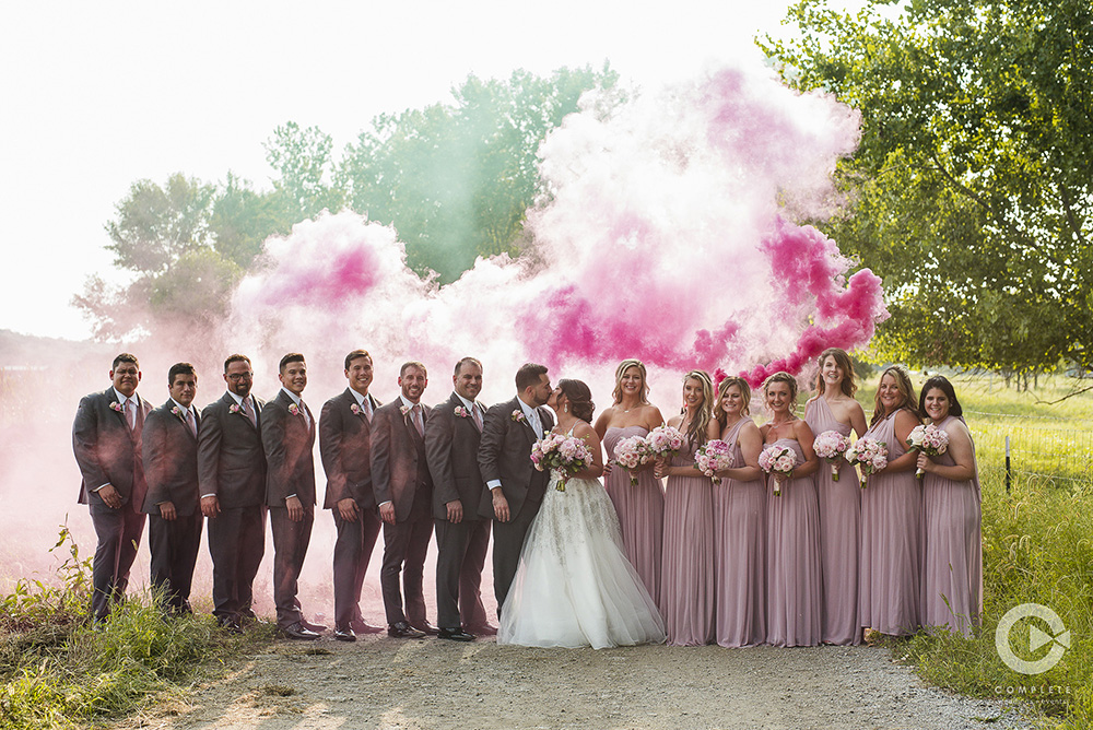Smoke Bomb Wedding Party Photo Pink
