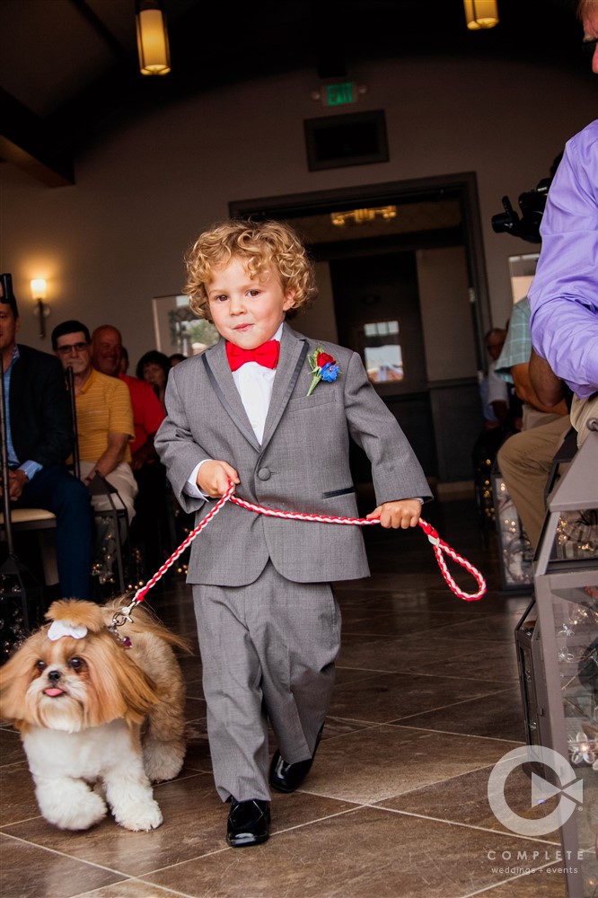 Ring Bearer with Dog and Red Bow Tie
