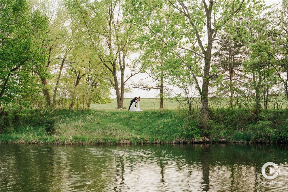 wedding photo near creek in Iowa