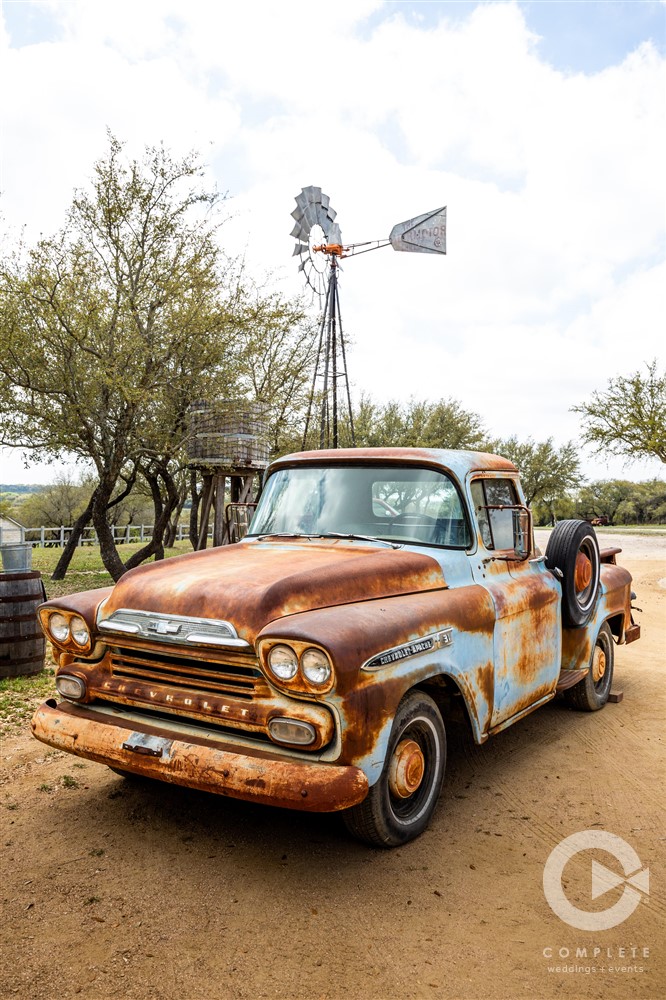 Rustic wedding getaway Car