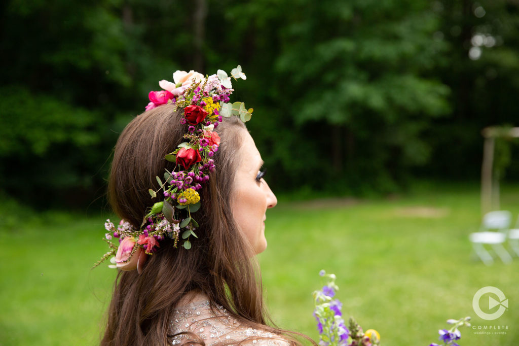 Colorful Flower Crown on Bride