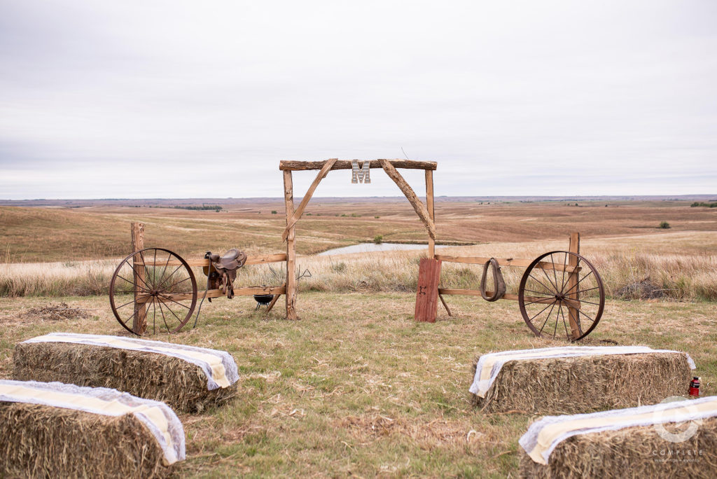 Country Wedding Altar outdoor hay seats