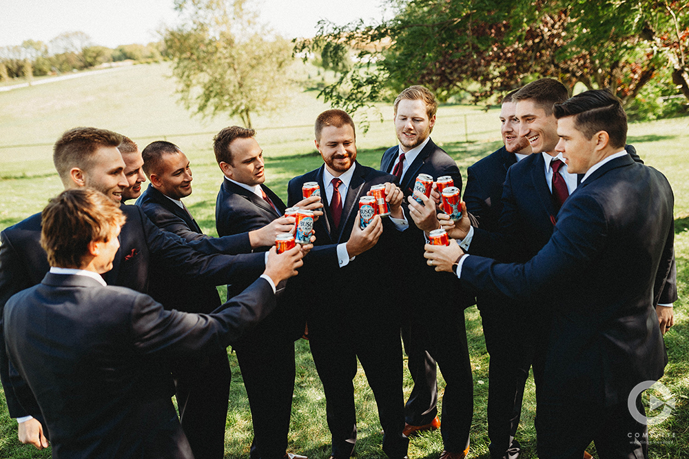 groomsmen cheering beers