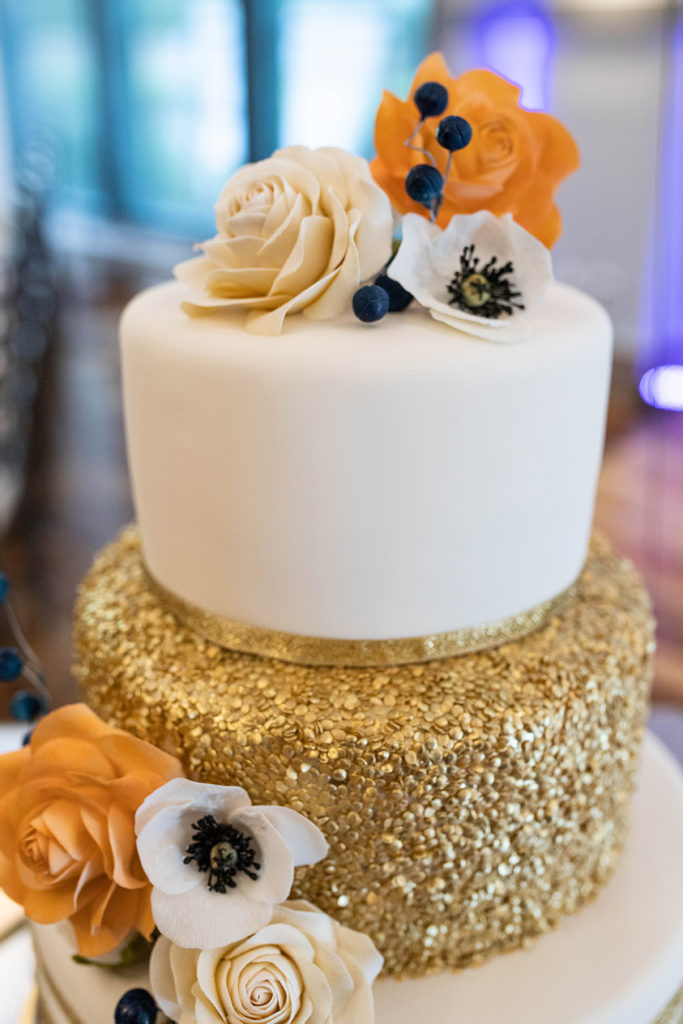 Gold Navy White Wedding Cake