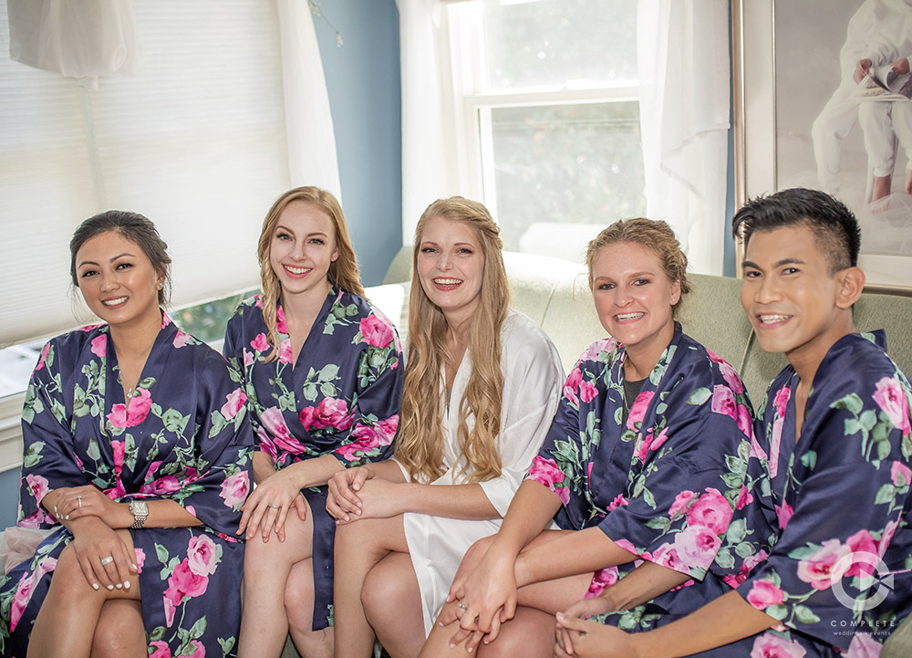 navy and pink robes for wedding party