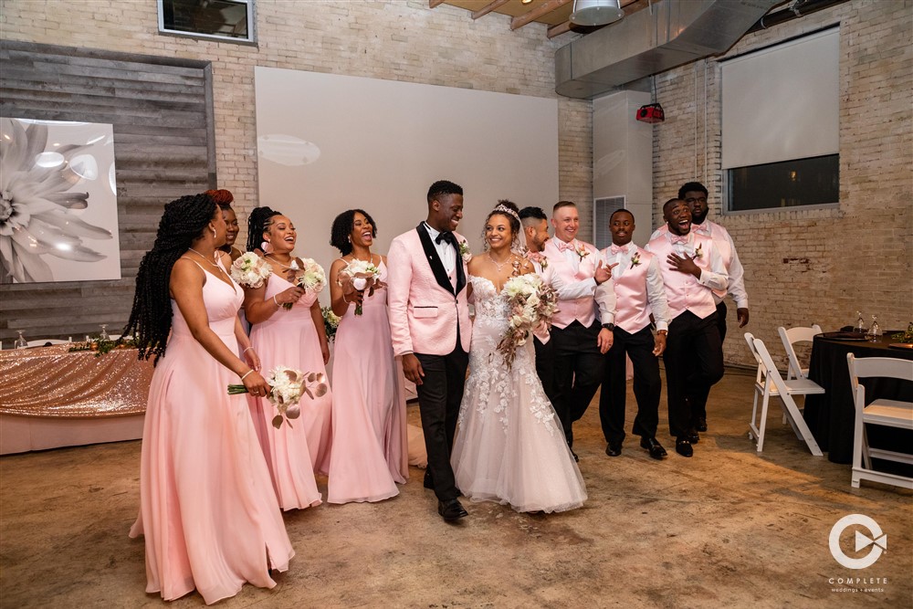 wedding party in pale pink
