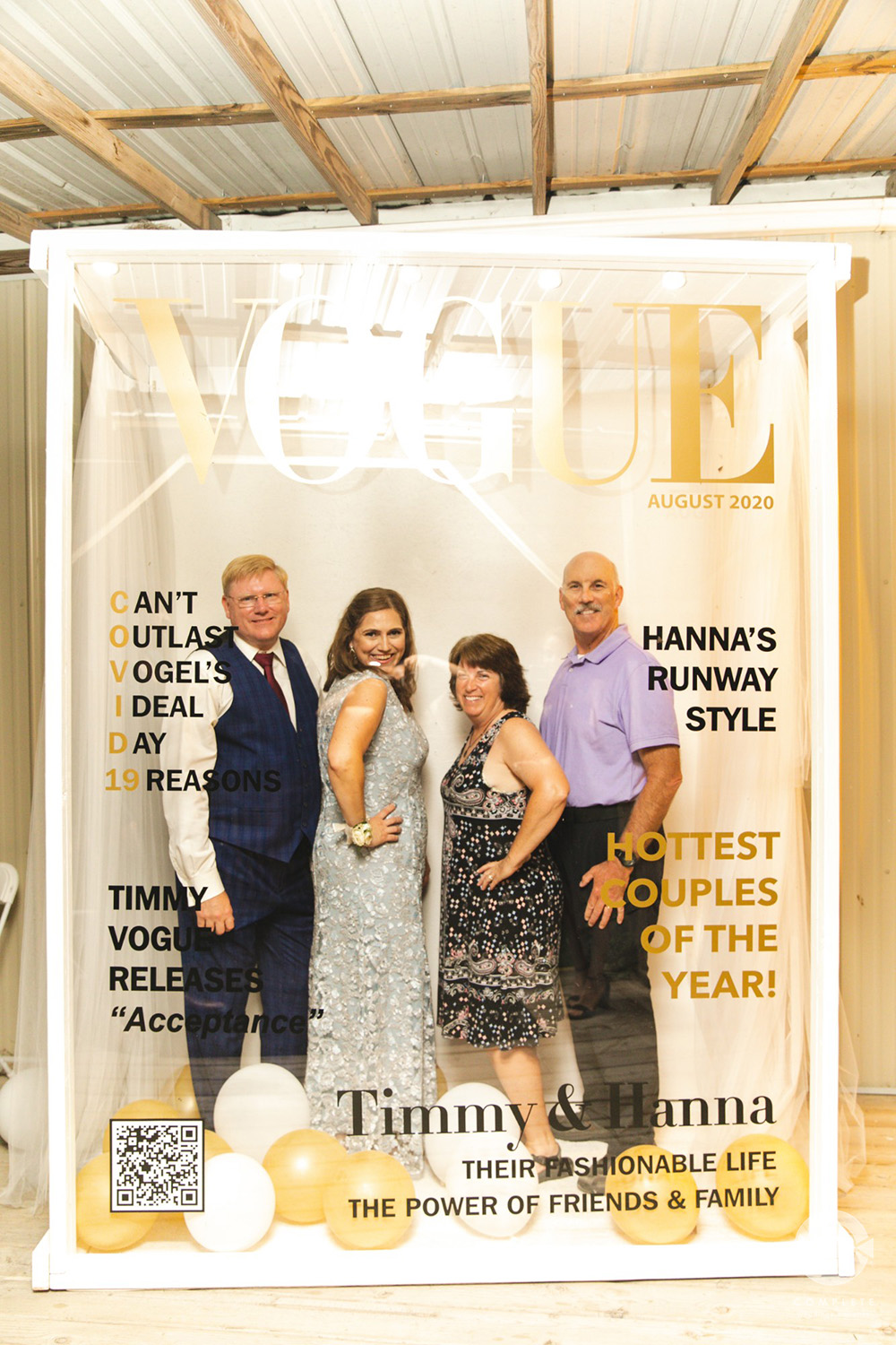 family in custom magazine vogue photo booth at weddings | Pandemic Weddings
