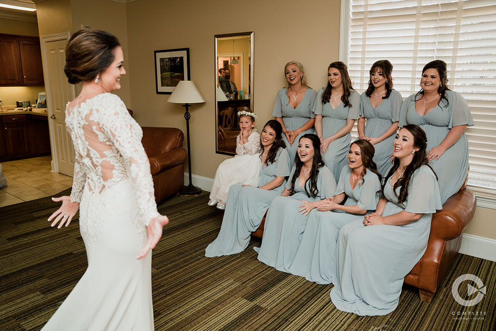 first look with bridesmaids