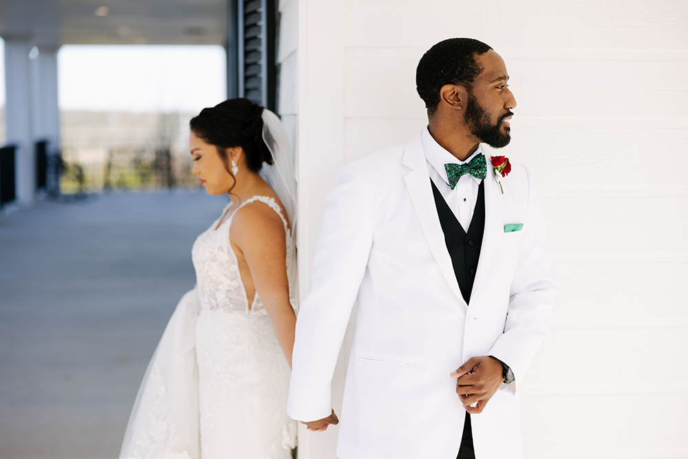 bride and groom before their first look