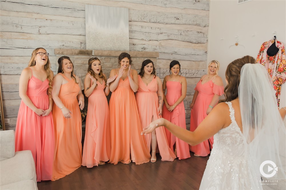 peach fuzz bridesmaid dresses