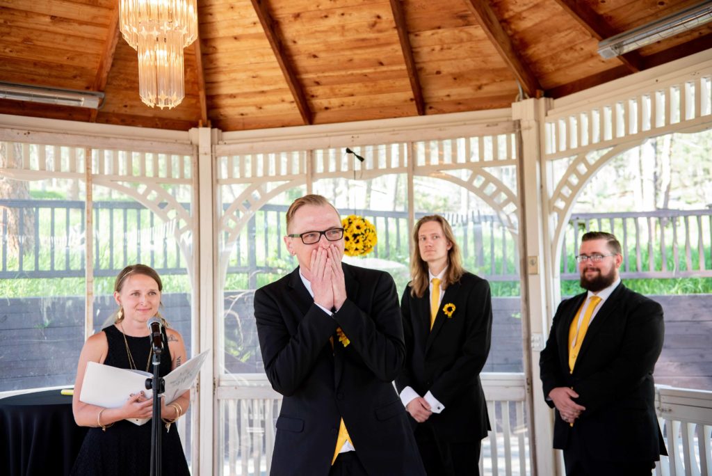 Groom reaction at wedding
